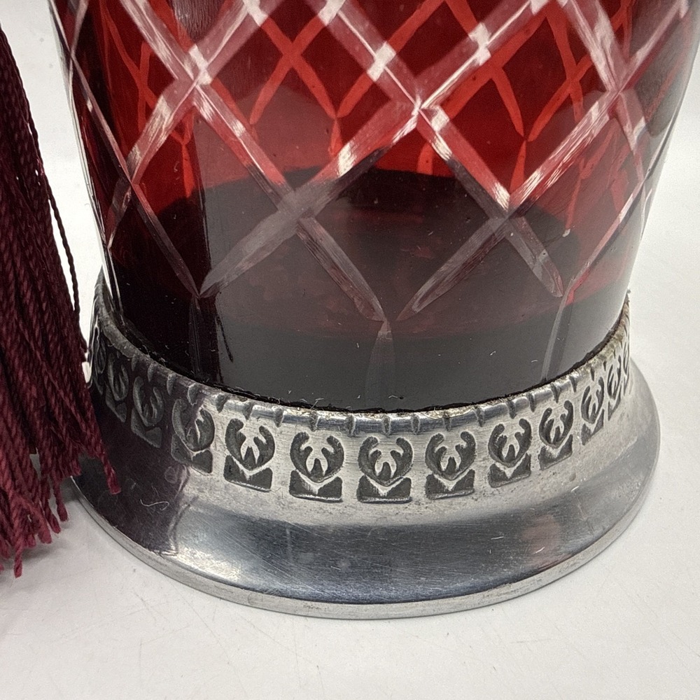 Vintage Hand Cut Crystal Candle Holder with Red Tassel Silver Top And Base - Picture 5 of 12